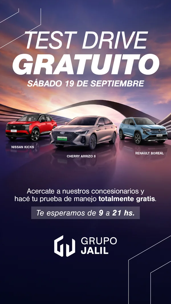 Invitación al test drive gratuito del sábado 19 de septiembre